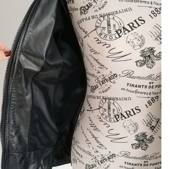 🇨🇦 90s Genuine Leather Black Leopard Bomber Jacket Size Medium Large - Picture 4 of 10